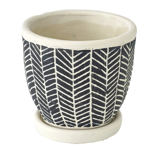 Planter Pot- Black Herringbone