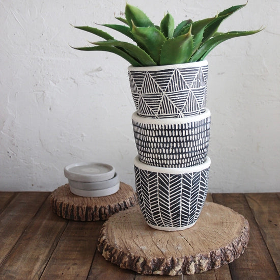 Planter Pot- Black Herringbone