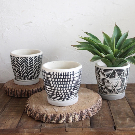 Planter Pot- Black Herringbone